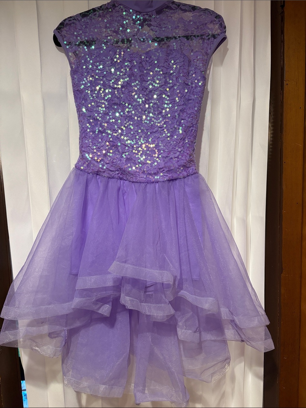 Weissman MA Purple Sequin Lyrical Dance Costume High Low Tulle Dress Adult M